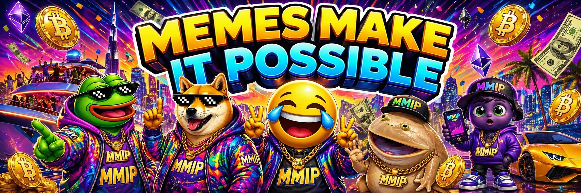 MMIP — Memes Make It Possible: Pepe, Doge, LMAO and the meme crew in MMIP gear