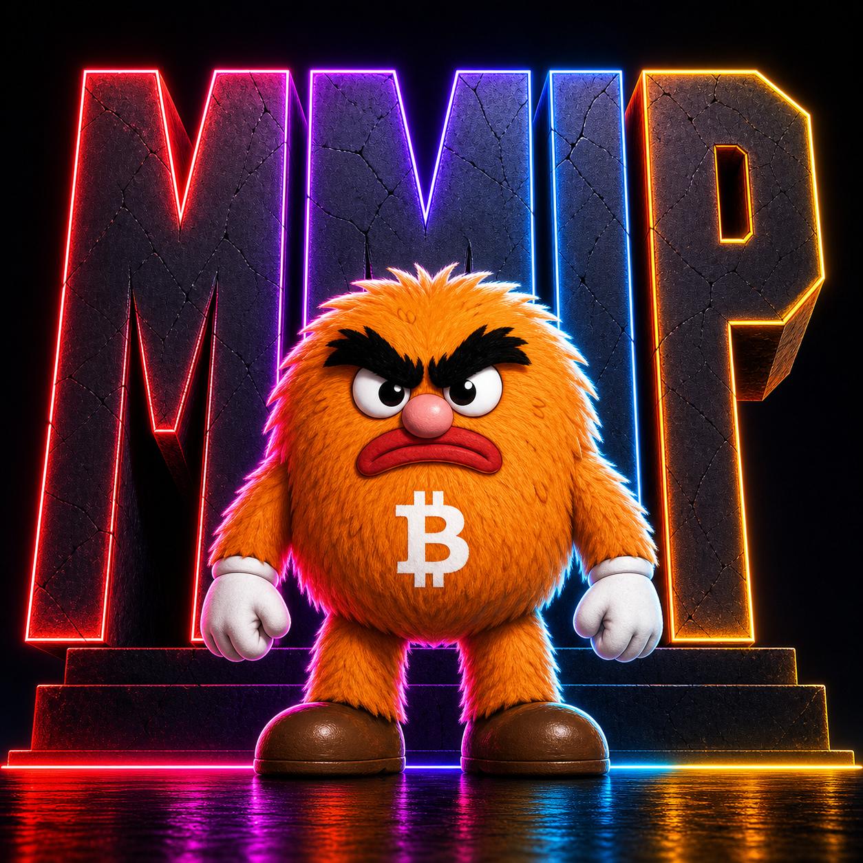 Bitty — orange furry monster with Bitcoin B logo — character teaser